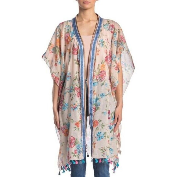 Aratta Nicola Tassel Trim Kimono NWT • Small • Floral Jacket Open Front Summer - Picture 3 of 7